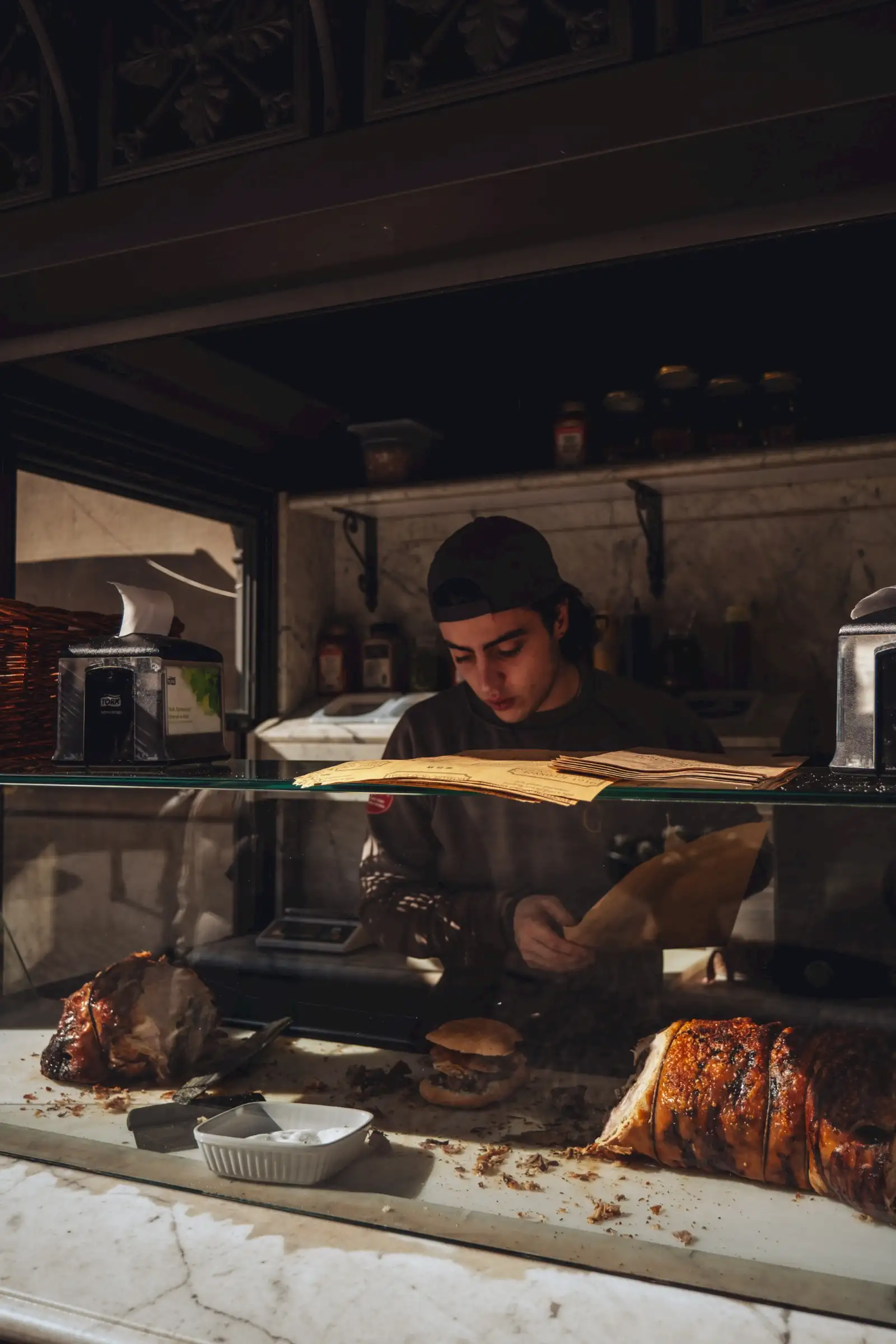 Porchetta burger preparation